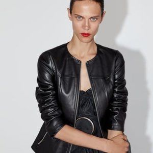 ZARA - Black Faux Leather Jacket - Fits Size L or XL! Pristine Condition